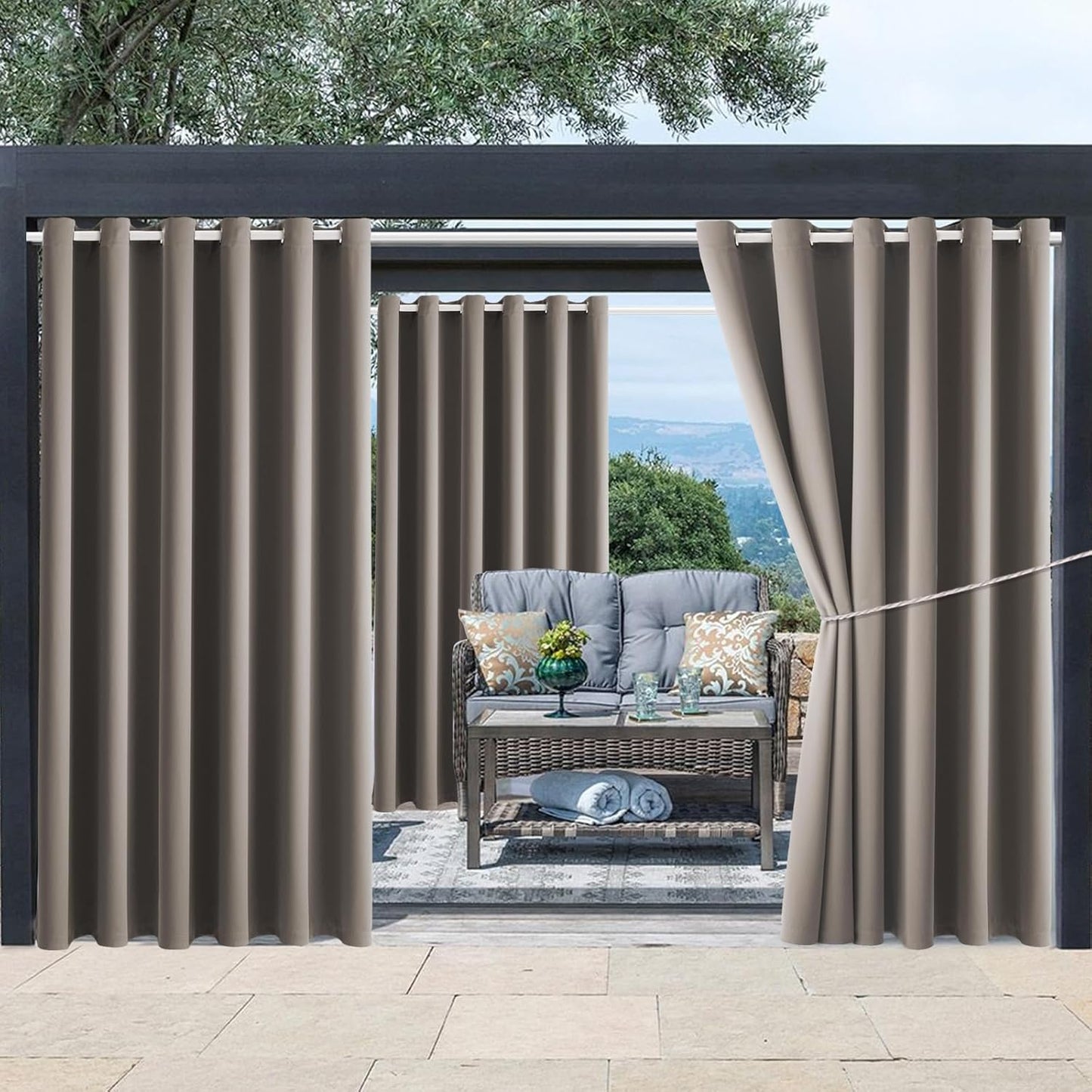 Waterproof Outdoor Curtain Panels for Sunlight Blocking Privacy