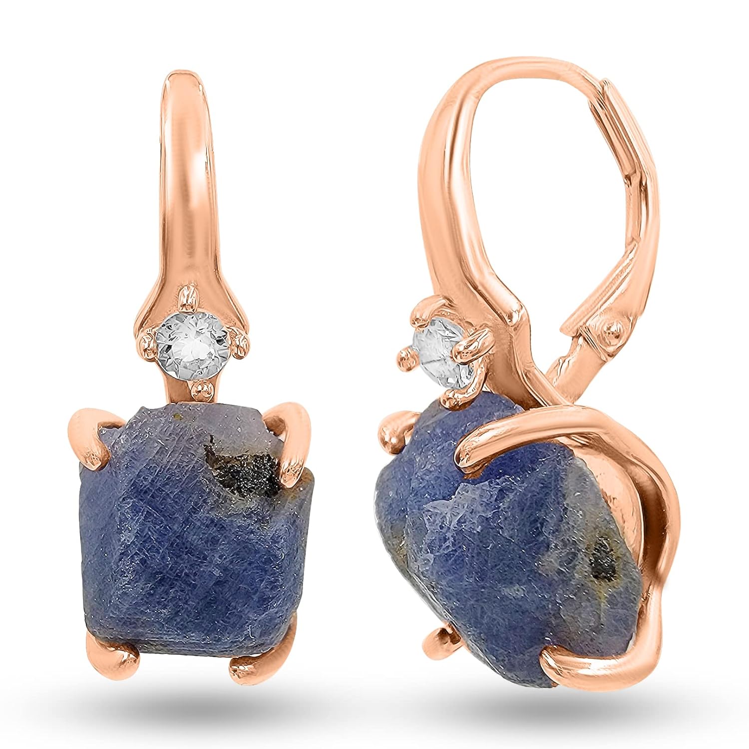 Real Raw Blue Sapphire Drop Earrings for September Birthstone Gifts