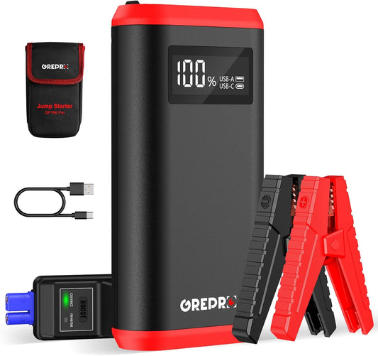 GREPRO 3000A Jump Starter: Power Up 10L Gas/8.0L Diesel, LCD Display, Flashlight