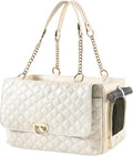 Small White PU Leather Dog Purse Carrier for Pets up to 10lbs