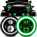 7 Inch Halo LED Headlight with Green DRL Amber Turn Signal - Bright