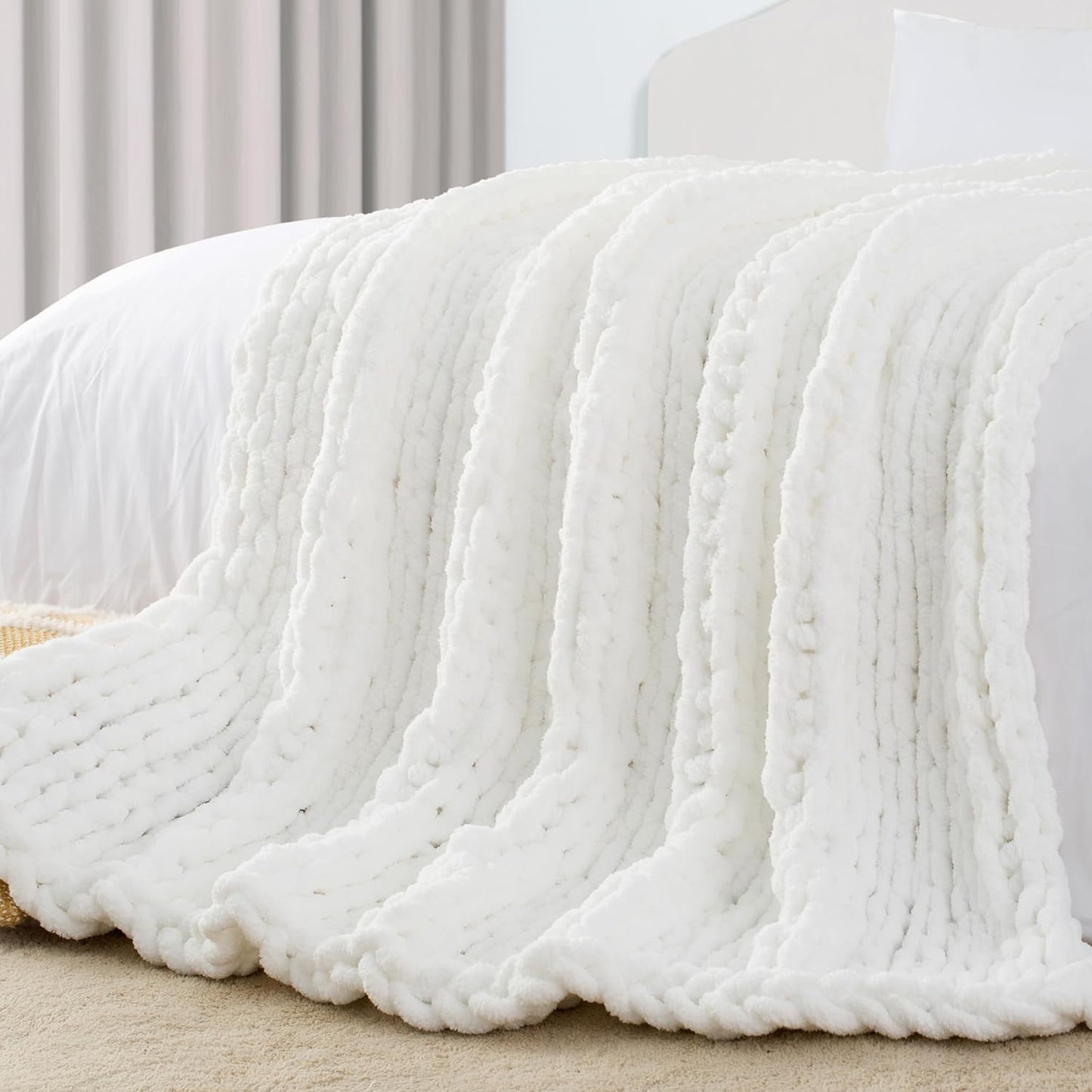 Chunky Knit Throw Blanket 50in X 60in for Cozy Autumn Evenings