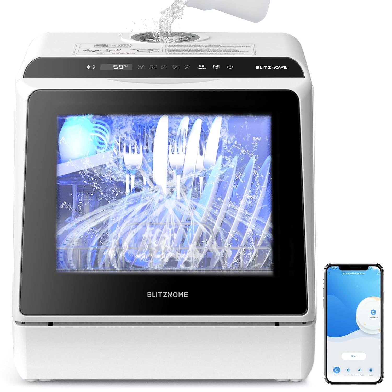 BLITZHOME Portable Dishwasher with Smart Control and 6 Programs