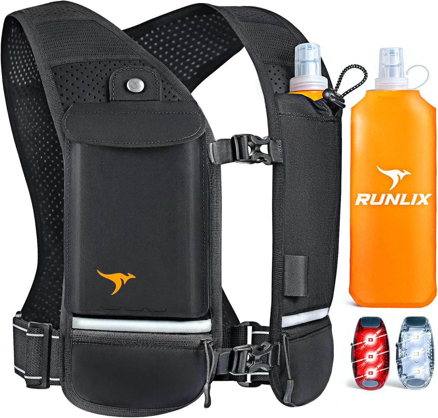 Reflective Running Hydration Vest with 500ml Bottle & Lights