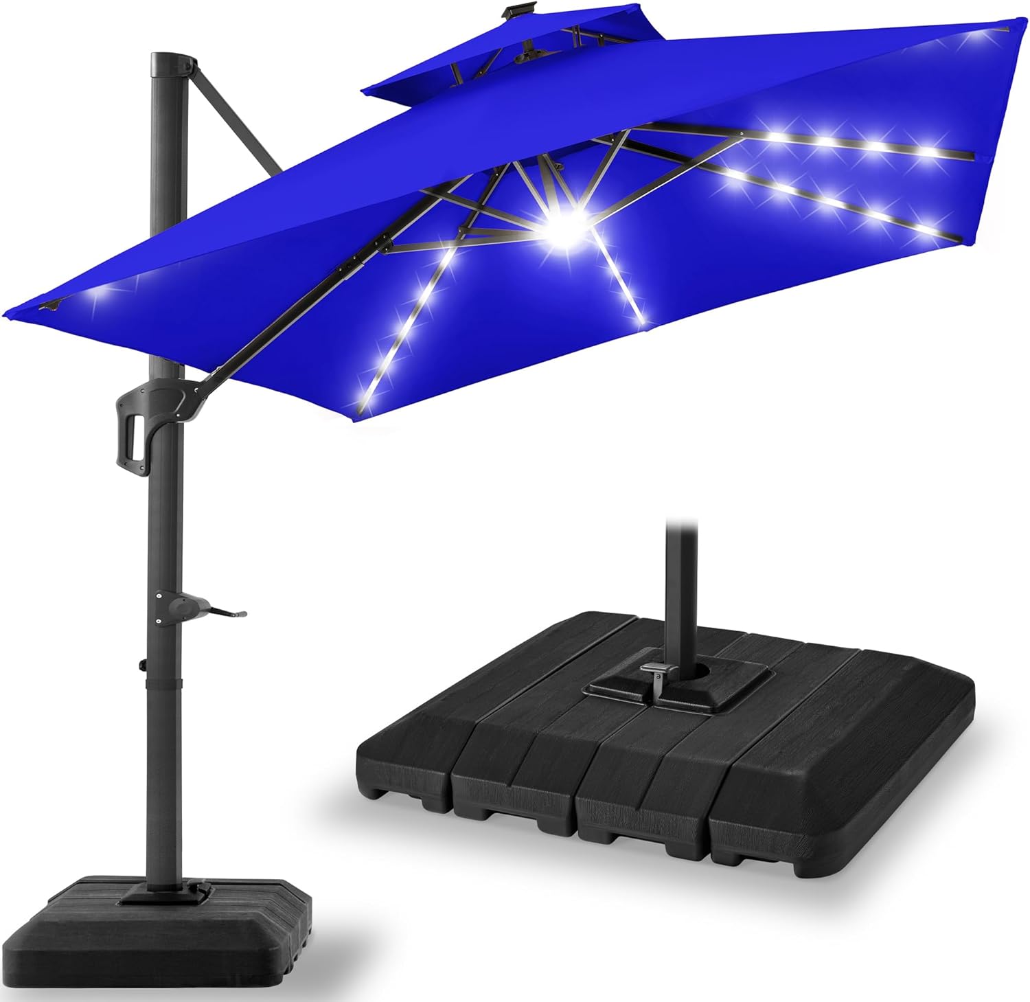 10x10ft Cantilever Patio Umbrella with Solar LED Lights for Shade