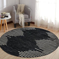Bohemian Stripe Round Area Rug for High Traffic Spaces 6ft Black