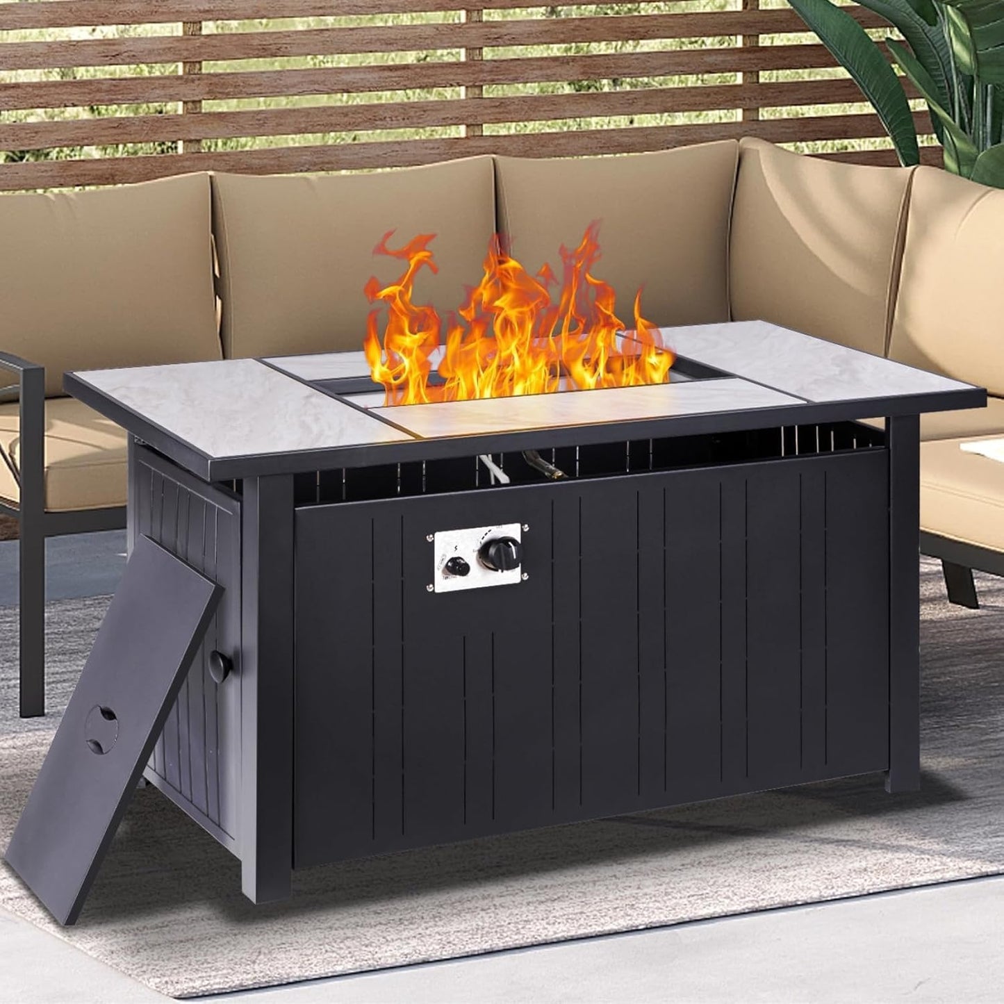 47 in Propane Fire Pit Table with Real Ceramic Top for Outdoors