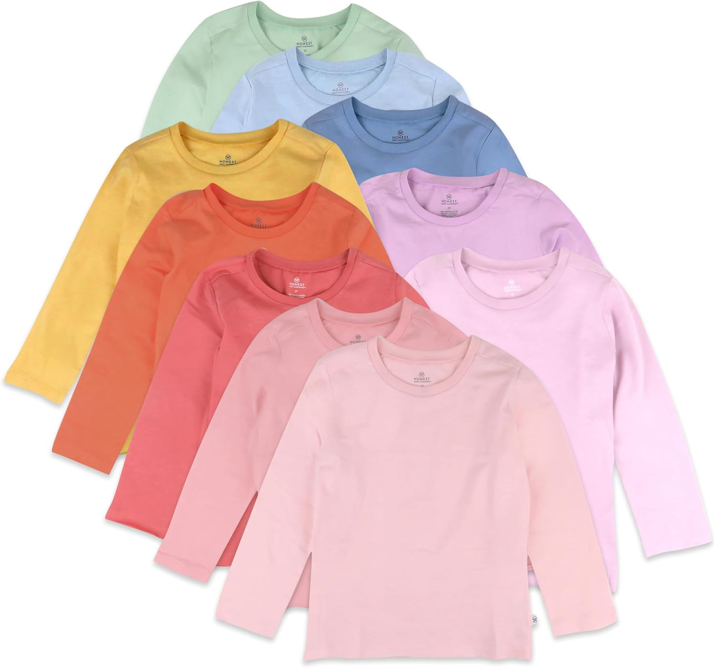 HonestBaby 10-Pack Long Sleeve T Shirts for Toddlers and Kids