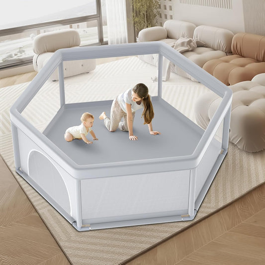 Sturdy 65x65 Inch Hexagonal Baby Playpen - Indoor/Outdoor Safety