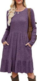 Fall Sweater Dresses for Women - Long Sleeve Flowy Ribbed Midi