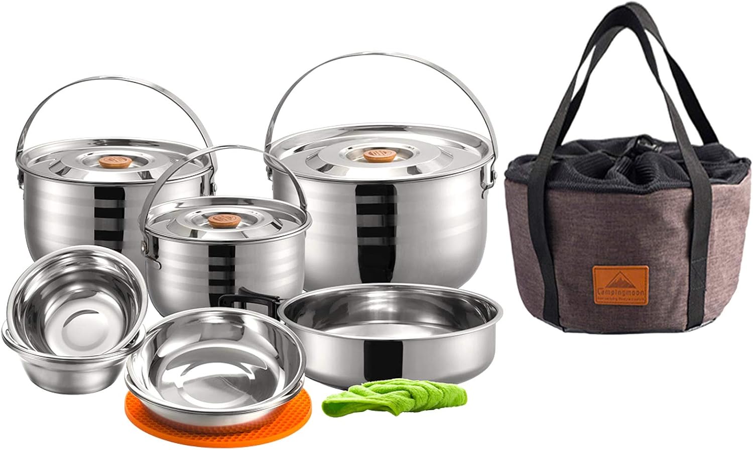 CampingMoon Nesting Cookware Set - Stainless Steel Bliss