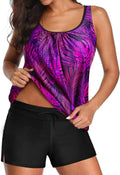 Women's Purple Leaf Tankini Two Piece Swimsuit - Modest Blouson Fit