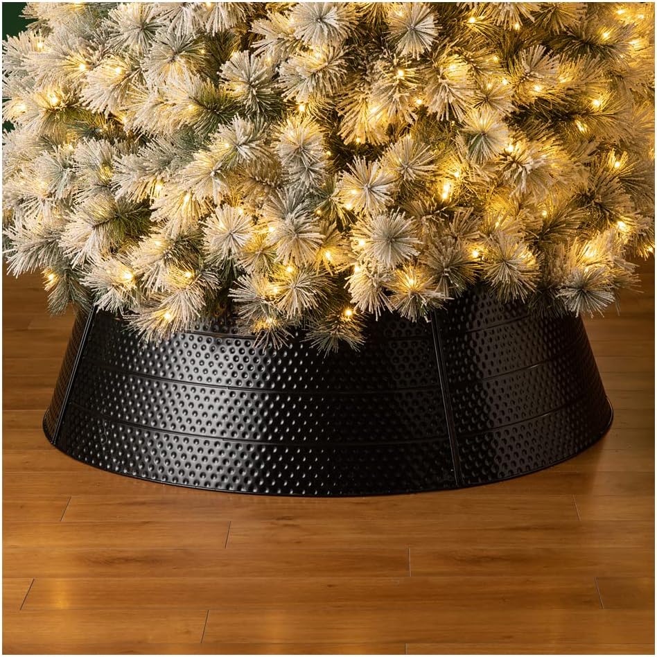 40.5 D Black Hammered Metal Tree Collar for Christmas Decor