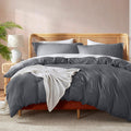 Full Duvet Cover Set with Comforter Insert - Dark Grey, Soft