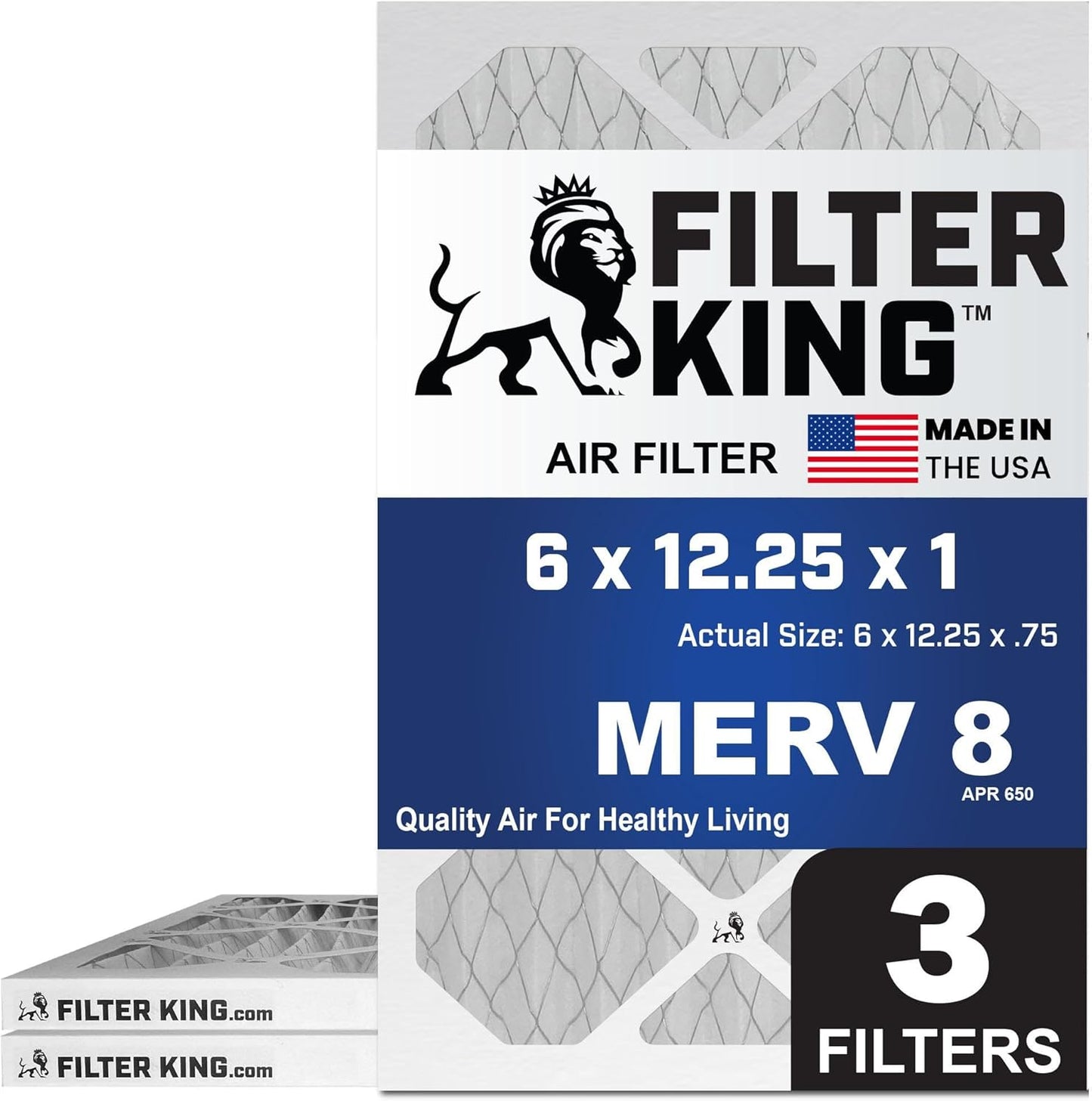 Filter King 6x12.25x1 Air Filter 3-Pack for HVAC Systems