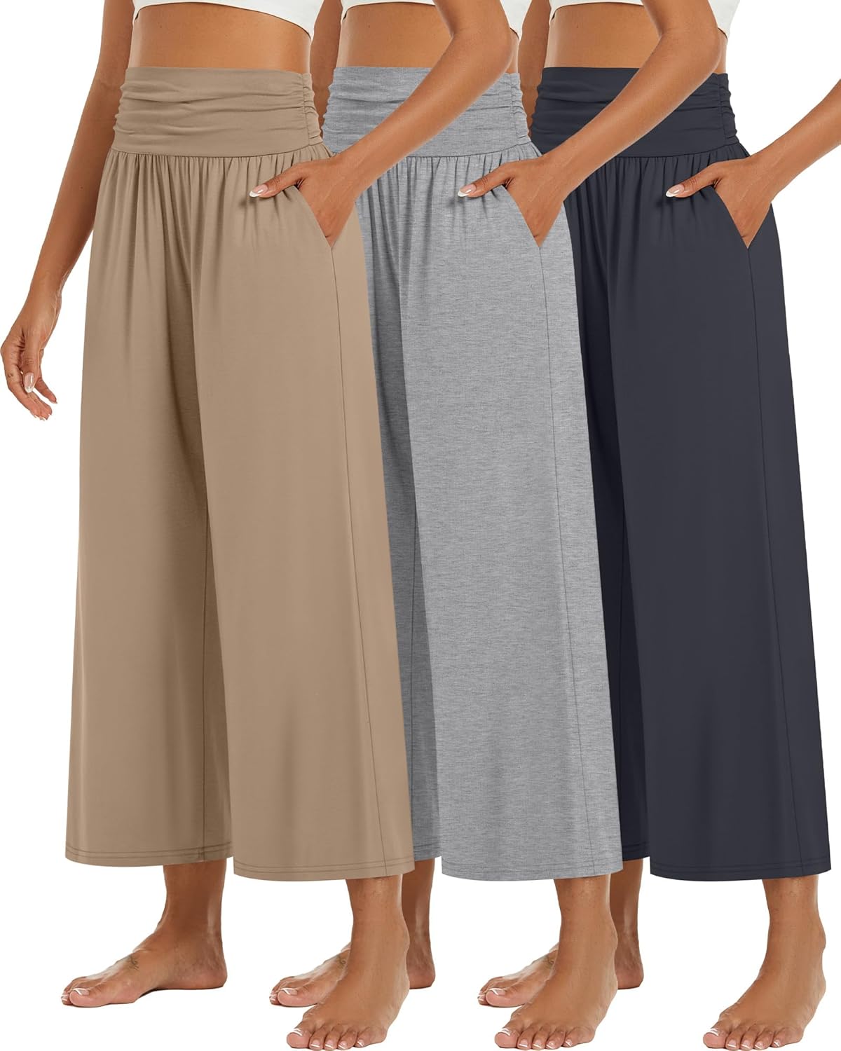 Wide Leg Cropped Pants for Women - Stylish High Waist Lounge