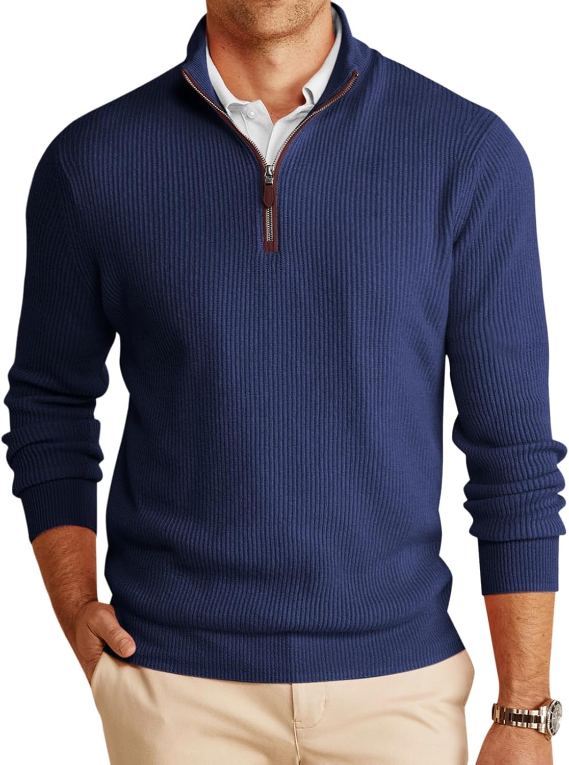 Runcati Mens Quarter-Zip Pullover Sweater for Winter Warmth