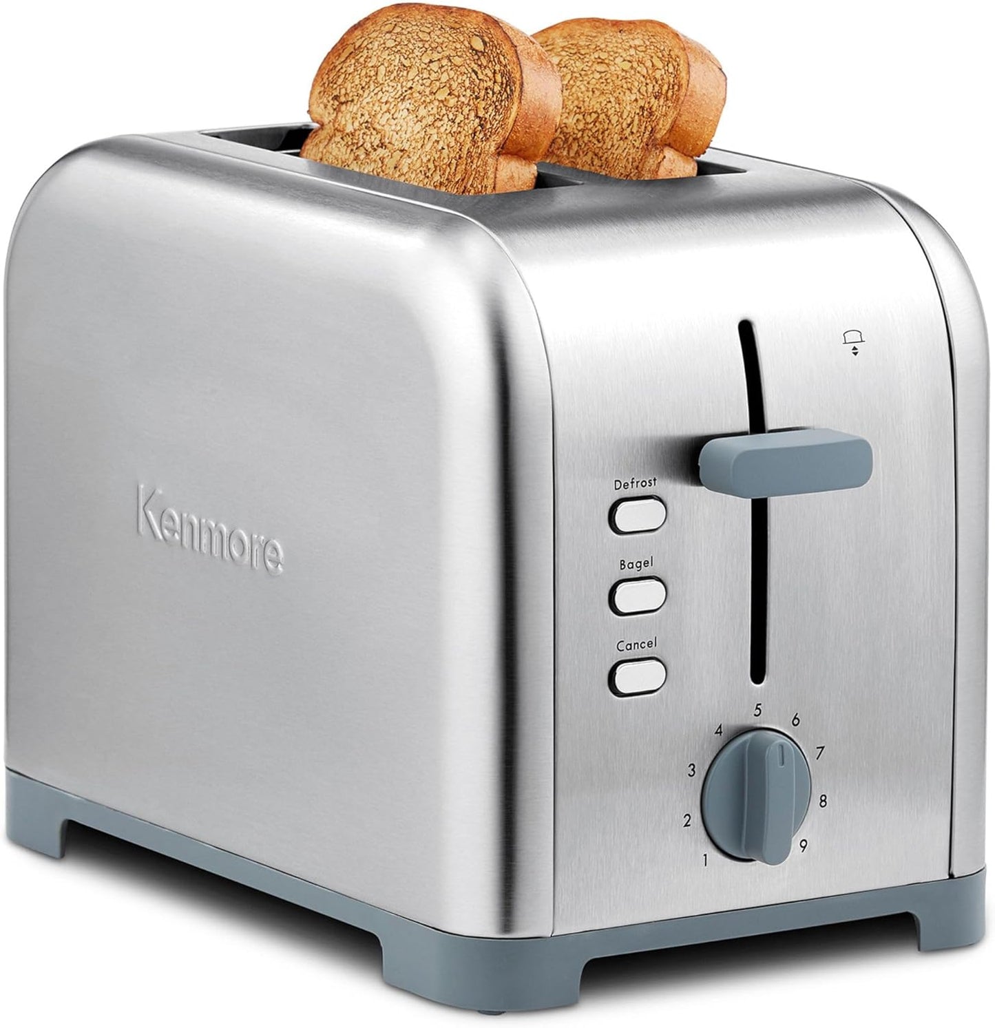 Kenmore 2 Slice Toaster - Wide Slot, Defrost, 9 Shade Settings, Stainless Steel