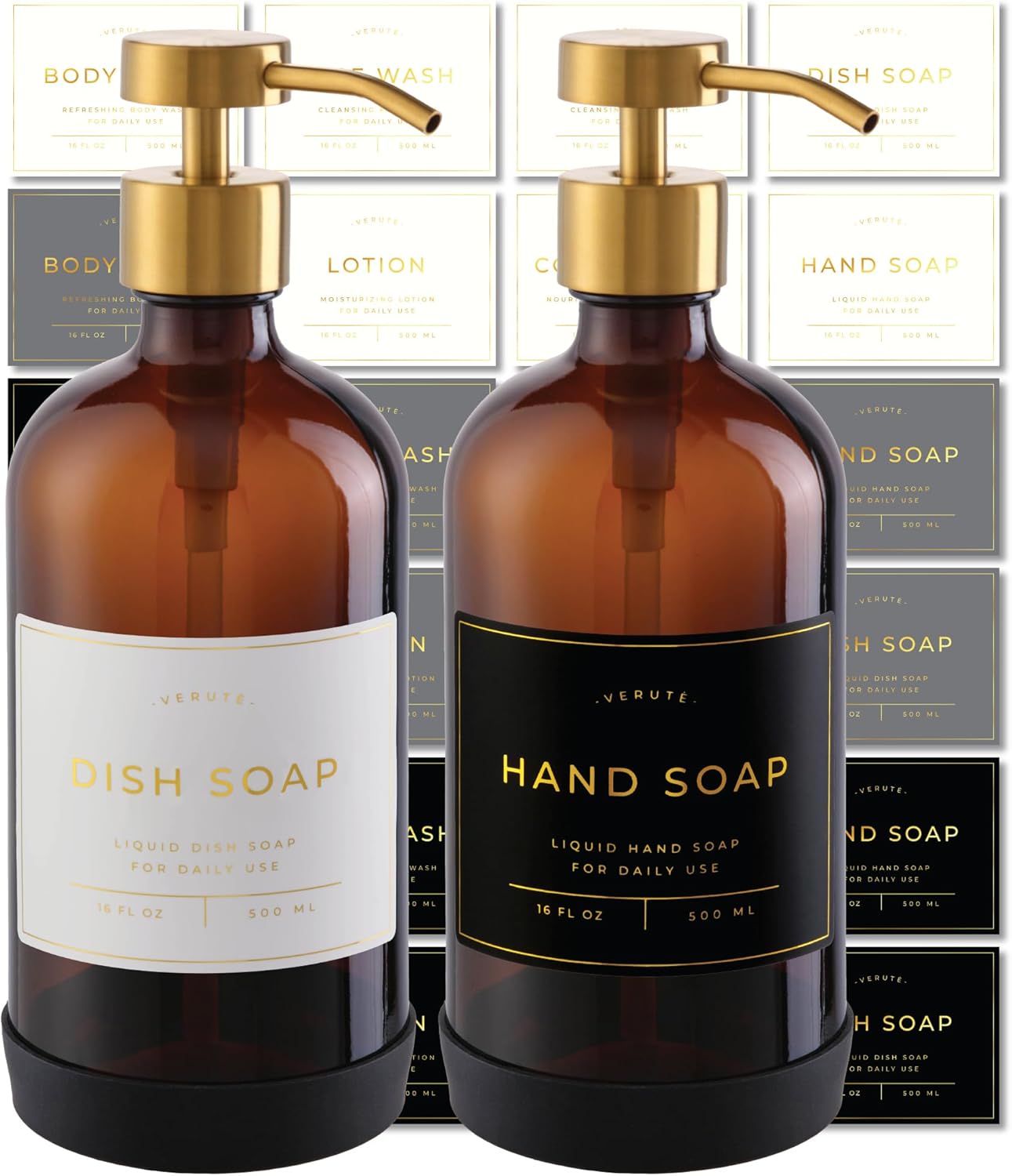 16oz Glass Soap Dispenser Set with Stainless Steel Pump for Home
