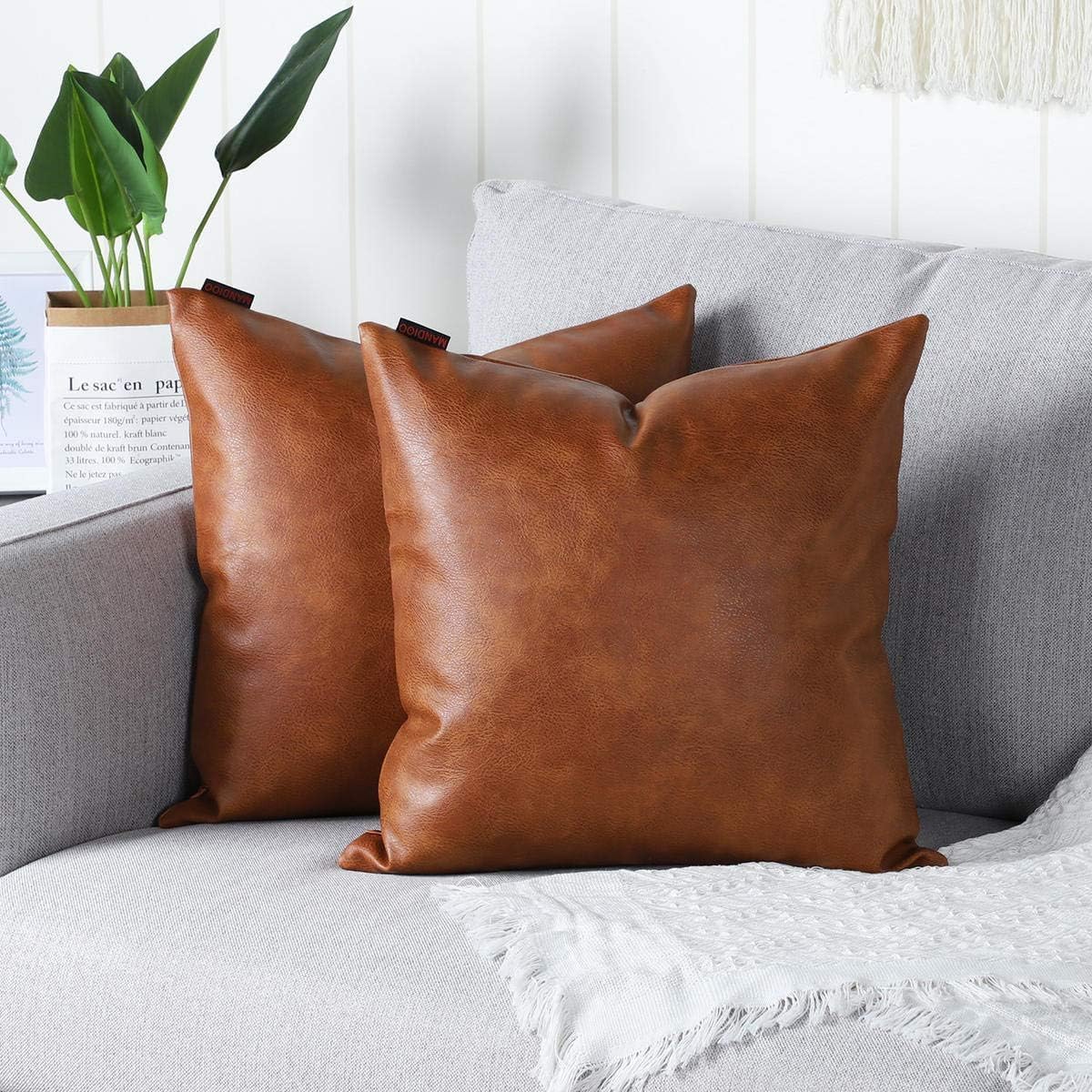 Faux Leather Decorative Throw Pillow Covers for Modern Style