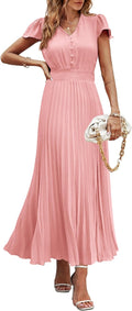 PRETTYGARDEN Women's Maxi Dress V Neck Pleated Flowy - Summer Casual