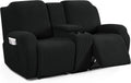 Black Jacquard Loveseat Recliner Cover with Console - Stretch Fit