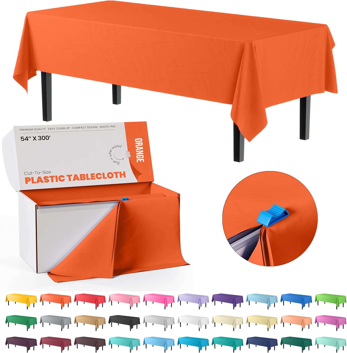 Party Solids 54 Inch Orange Plastic Table Cover Roll for Events