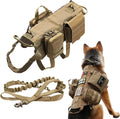 Tactical Dog Vest Harness with 3 MOLLE Bags & Bungee Leash - Heavy