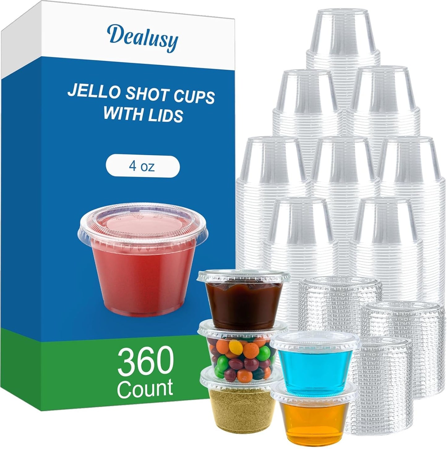 360 Set 4 oz Jello Shot Cups with Lids for Parties and Events