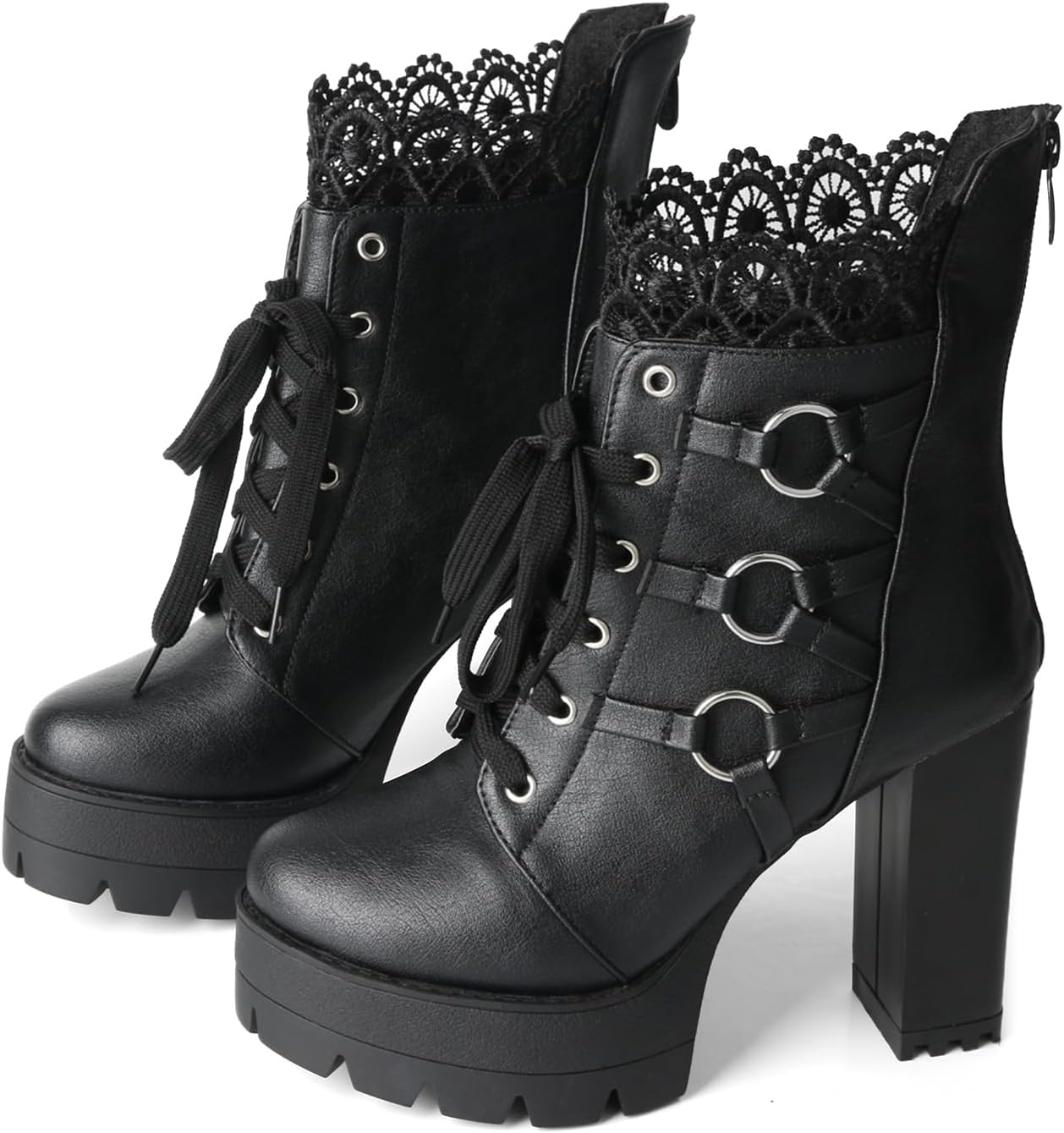 Goth Boots Chunky Heel Booties for Women - Stylish Combat Shoes