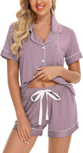 Anjue Womens Pajamas Set Short Sleeve Button Down Shorts - Soft