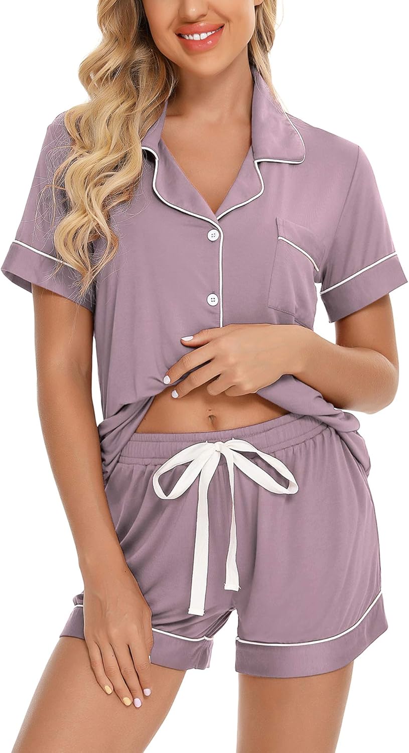 Anjue Womens Pajamas Set Soft Button Down Nightwear for Comfort