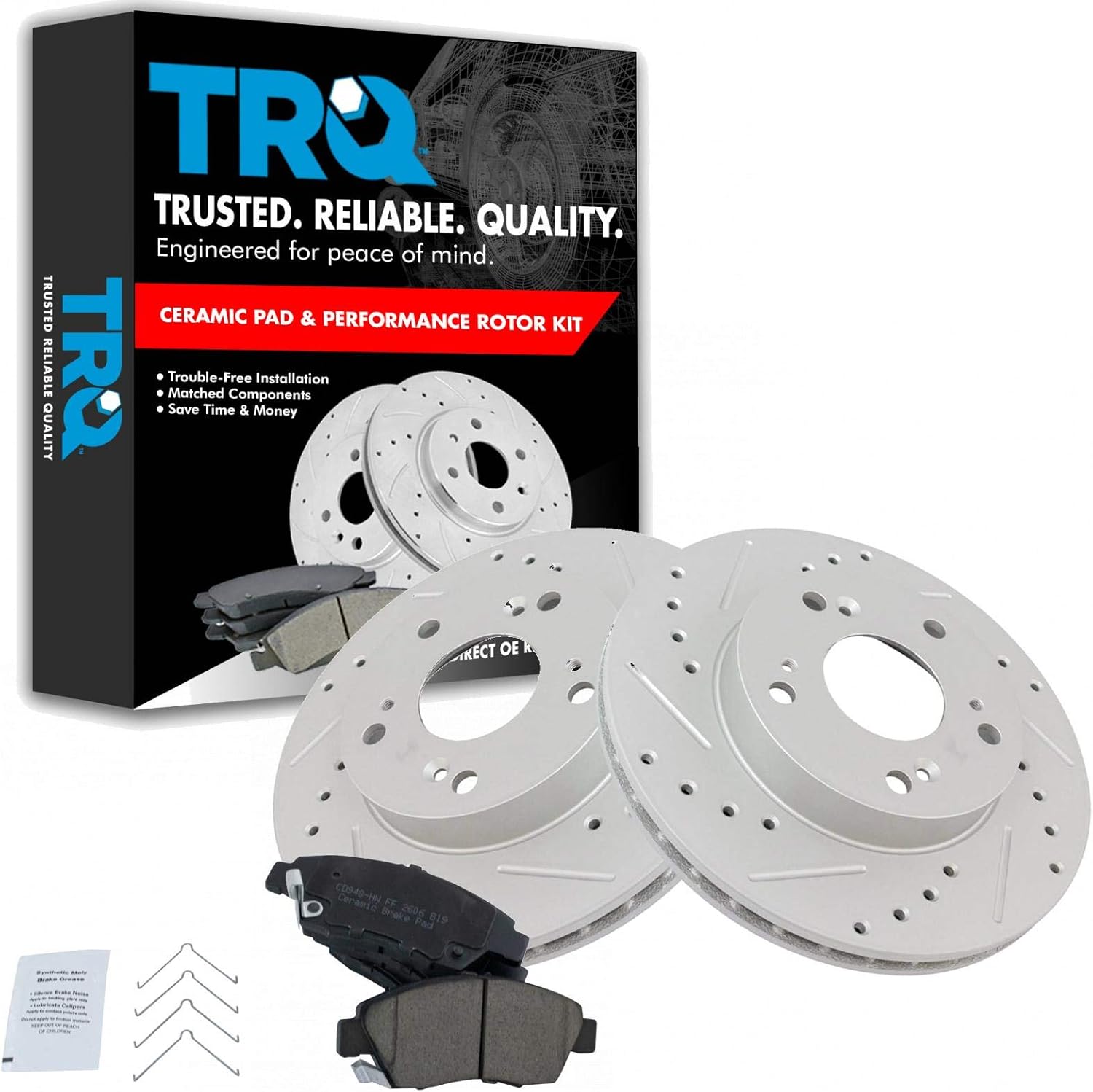TRQ Front Performance Brake Pad & Rotor Kit for Acura RSX, Civic