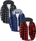 ZITY 3 Pack Men's Flannel Hoodie Shirts - Lightweight Plaid Layering