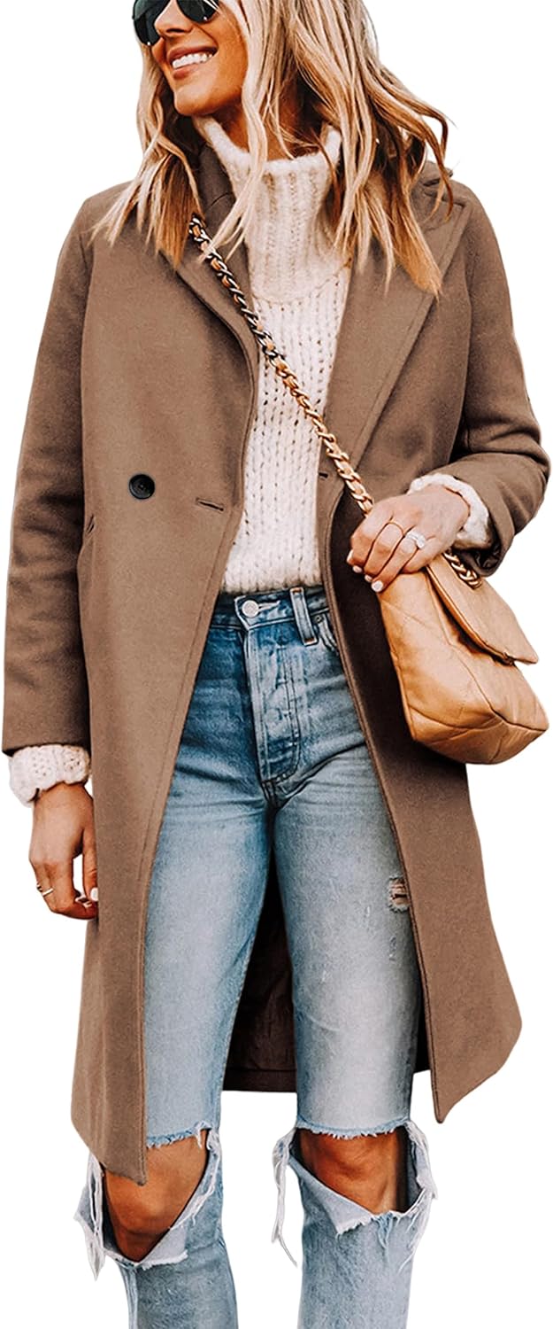 Stylish Women's Notch Lapel Double Breasted Wool Blend Pea Coat
