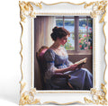 8x10 Vintage Picture Frame with Embossed Flower Design - White Ornate