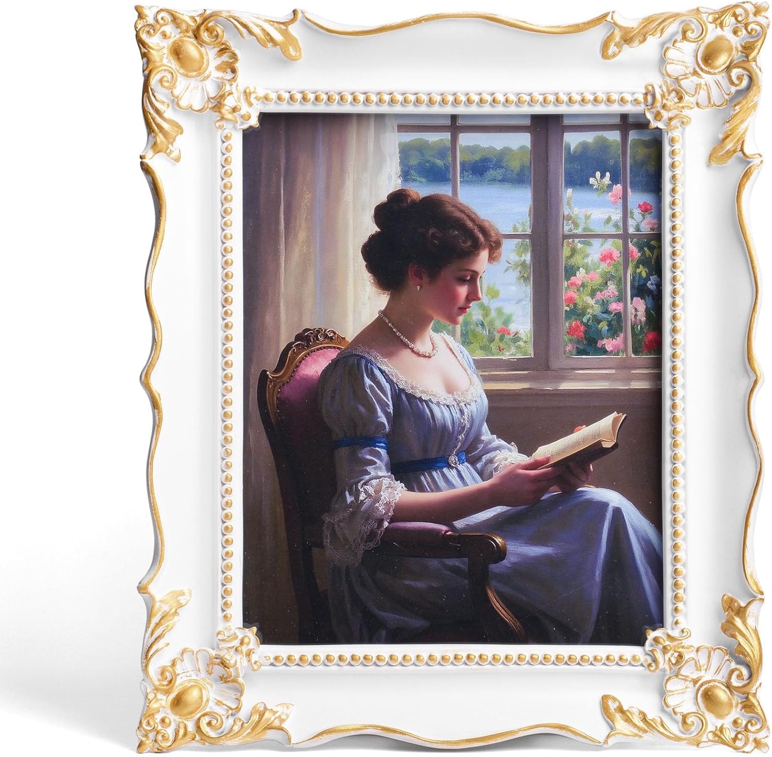 8x10 Vintage Picture Frame with Embossed Flower Design for Home