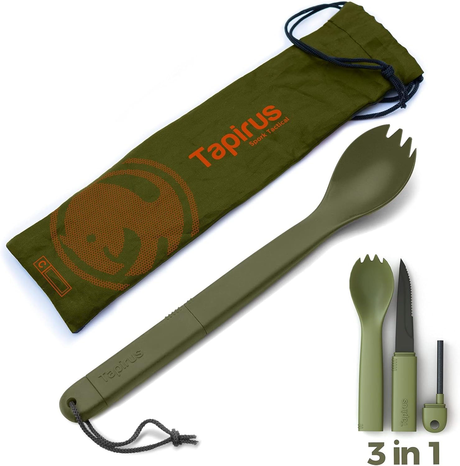 Tapirus Spork Tactical Green | 3-in-1 Utensil for Outdoor Adventures
