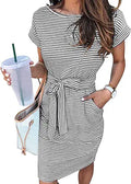 Lightweight Striped T-Shirt Dress for Women by MEROKEETY with Pockets