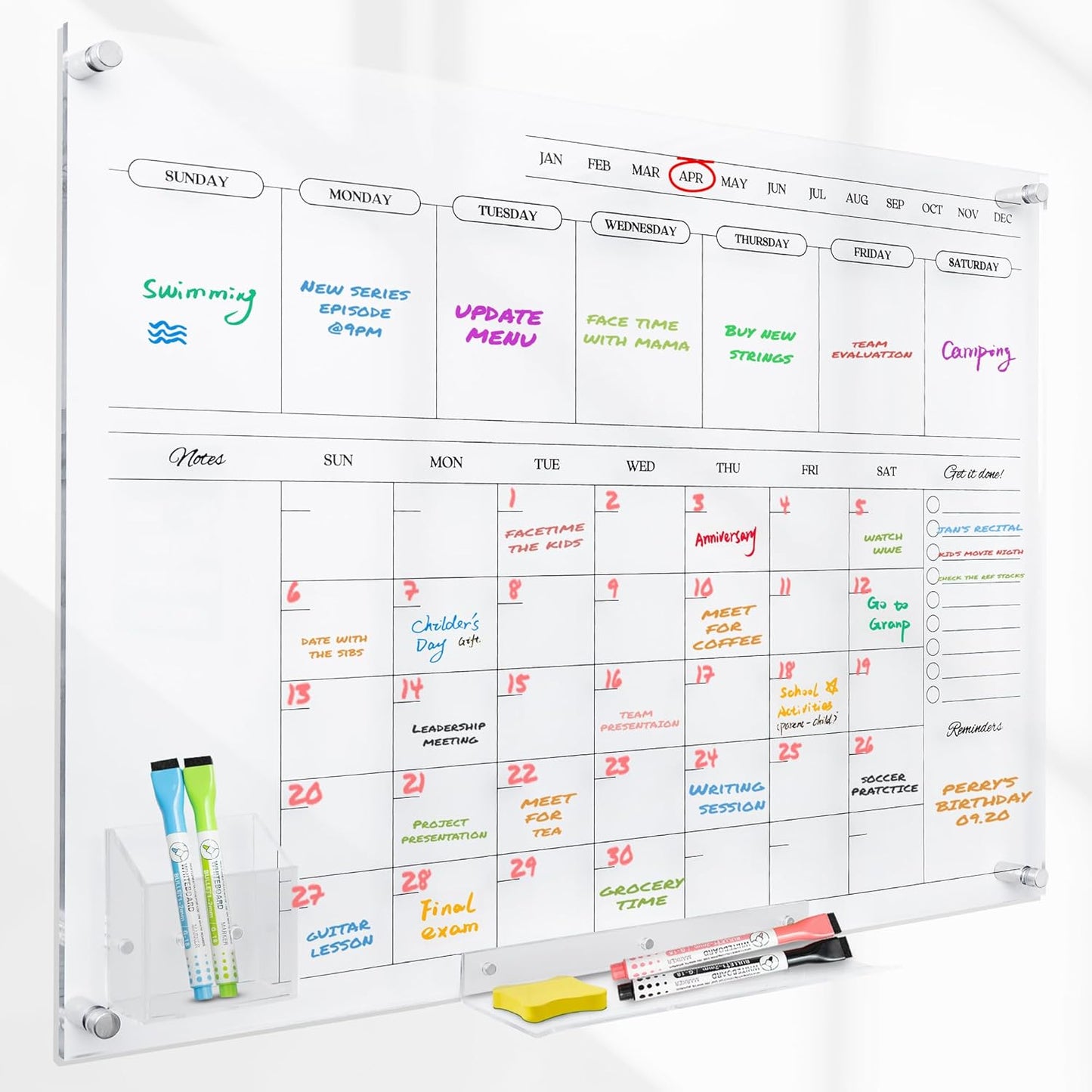 Acrylic Calendar for Wall - 24x18 Dry Erase Planner with Markers
