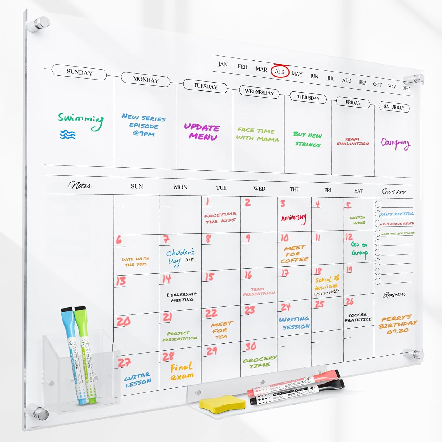 Acrylic Calendar for Wall - 24x18 Dry Erase Planner with Markers