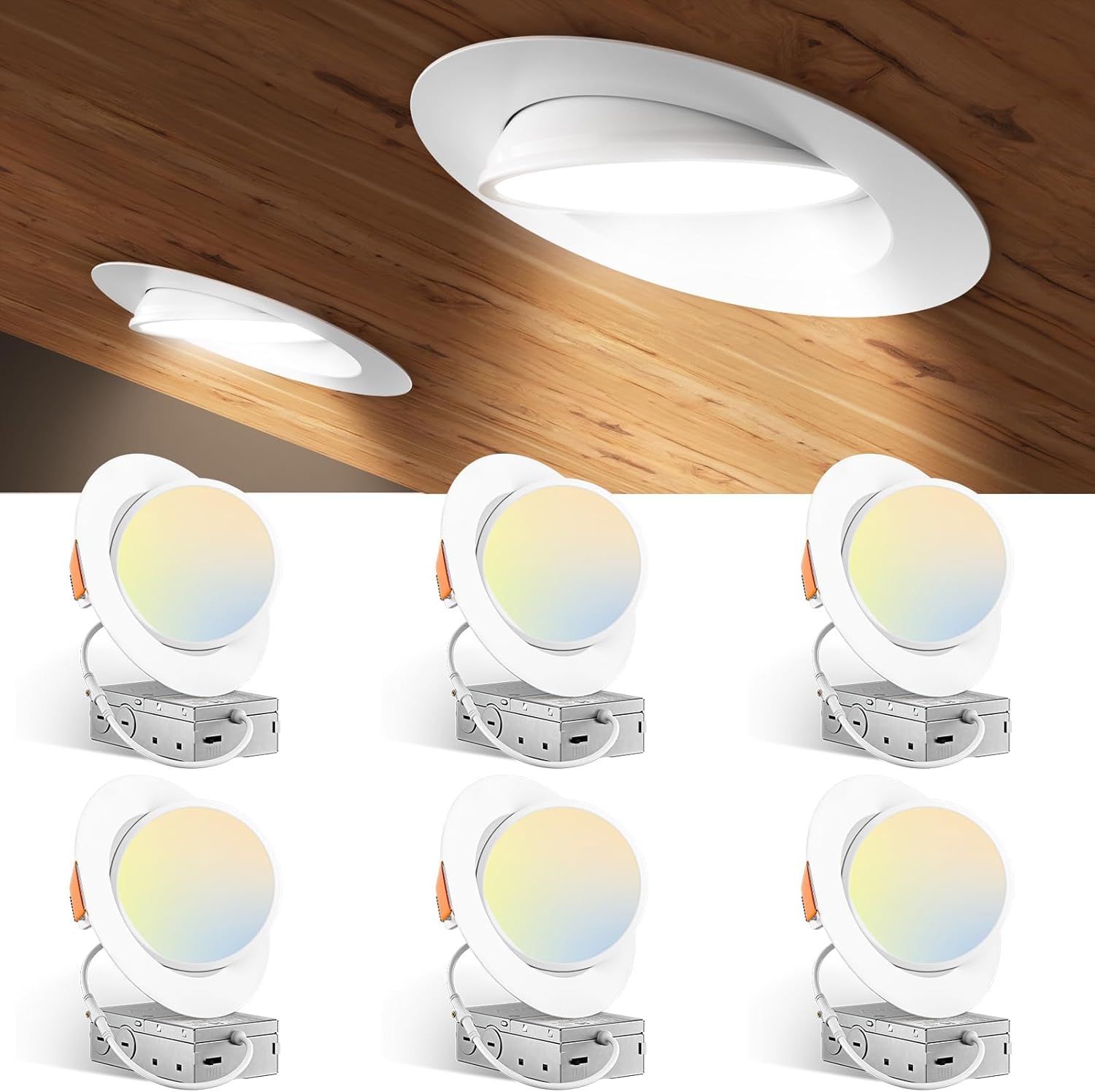 Amico 6 Pack 6 Inch Gimbal LED Recessed Lighting for Home