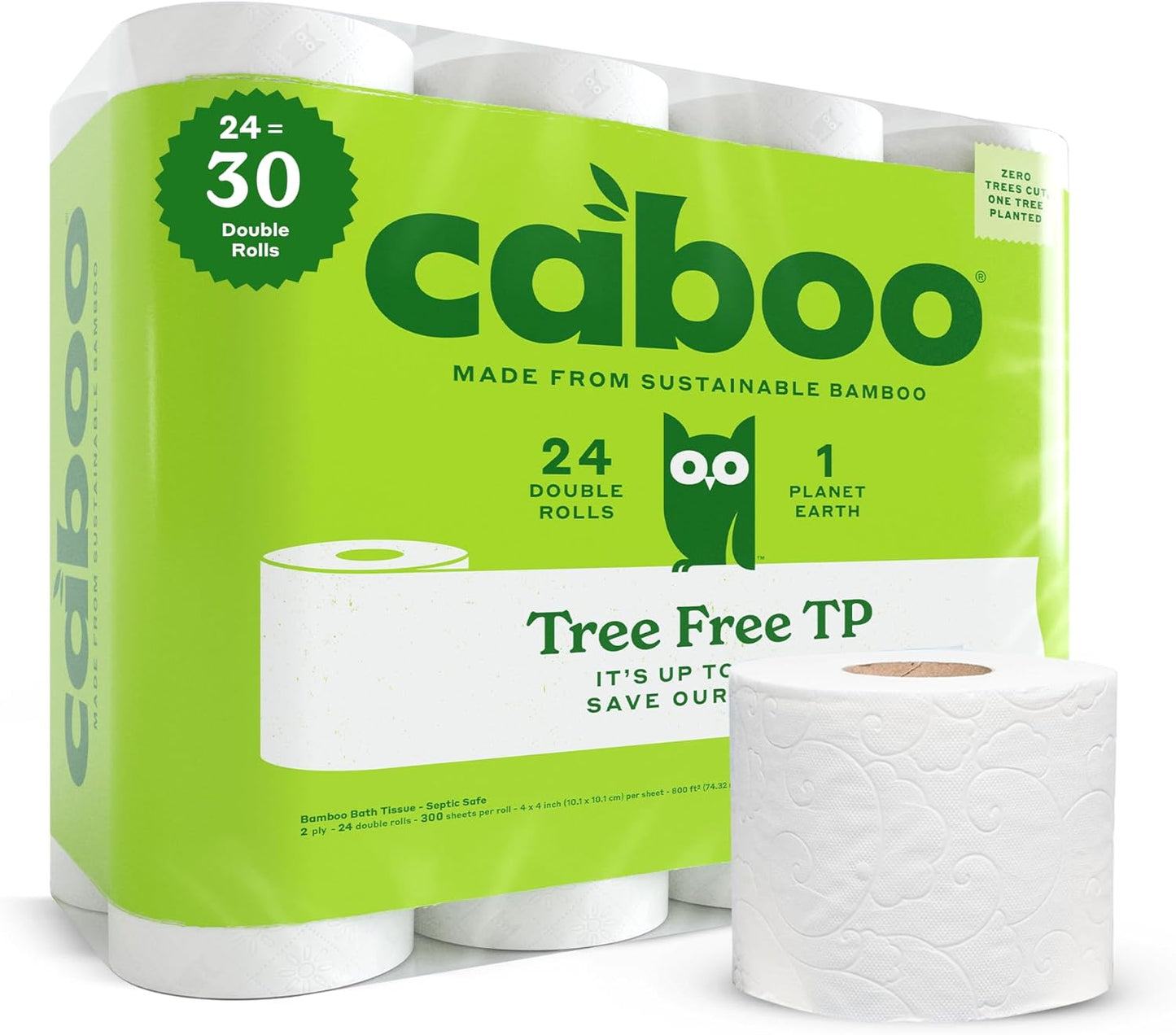 24 Double Rolls Caboo Tree Free Toilet Paper, Eco-Friendly & Septic Safe