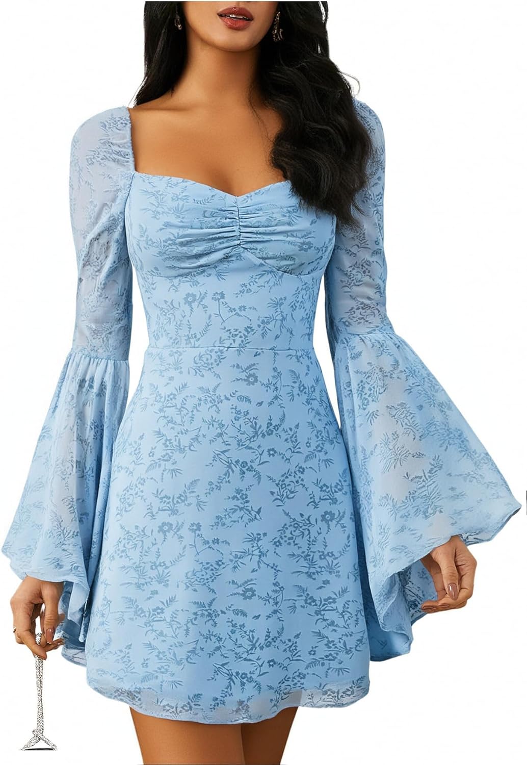 WDIRARA Women's Floral Jacquard Mesh Gothic Dress for Vintage Style