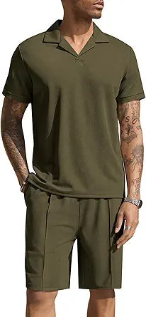 COOFANDY Men's Polo Shirt and Shorts Set for Summer Style