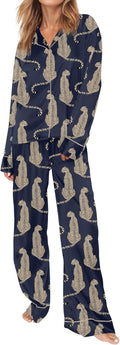 Satin Pajamas Set for Women Long Sleeve 2-Piece Animal Print