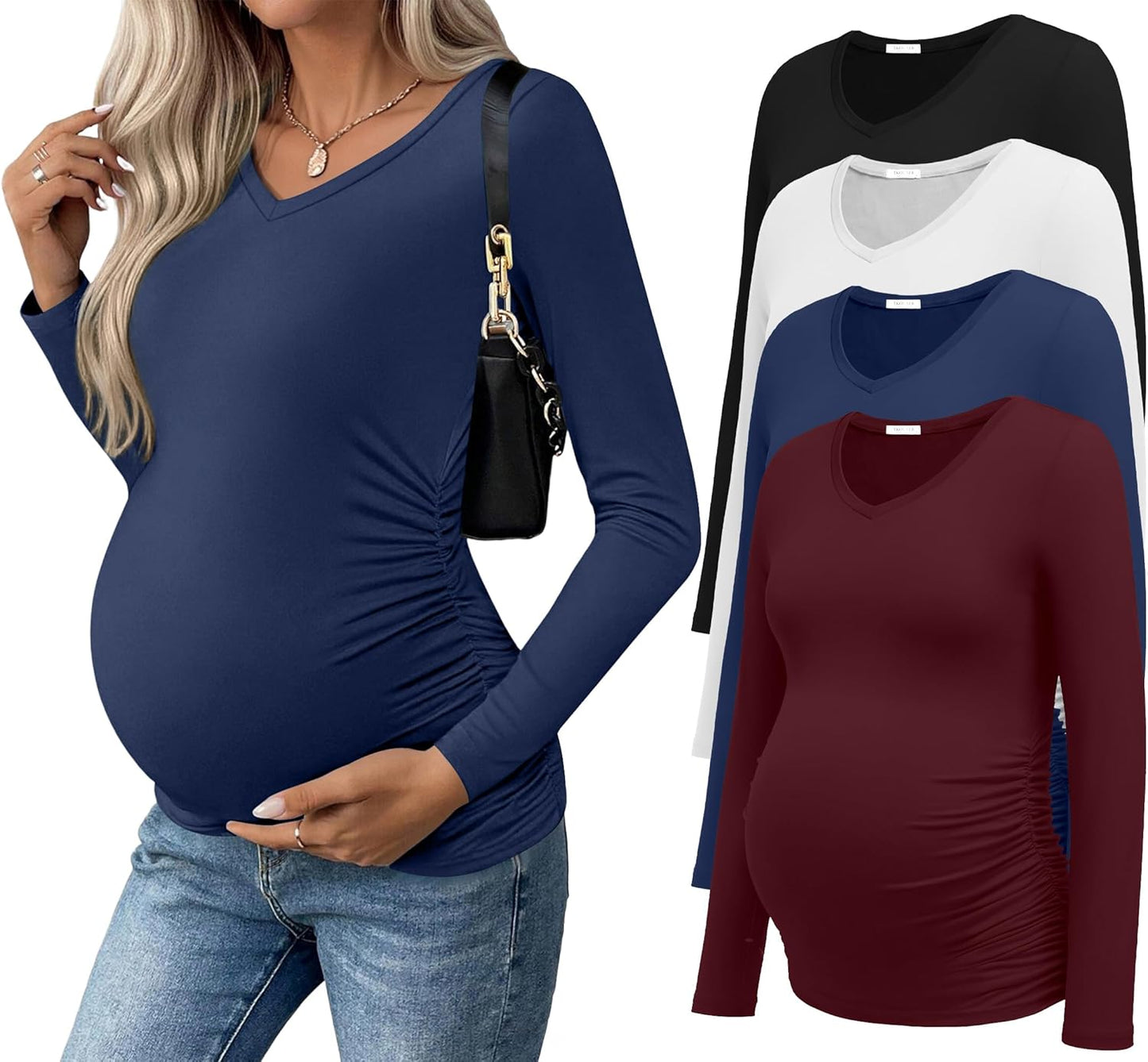 Ekouaer Womens Maternity Shirts Long Sleeve 4 Pack V Neck Tops
