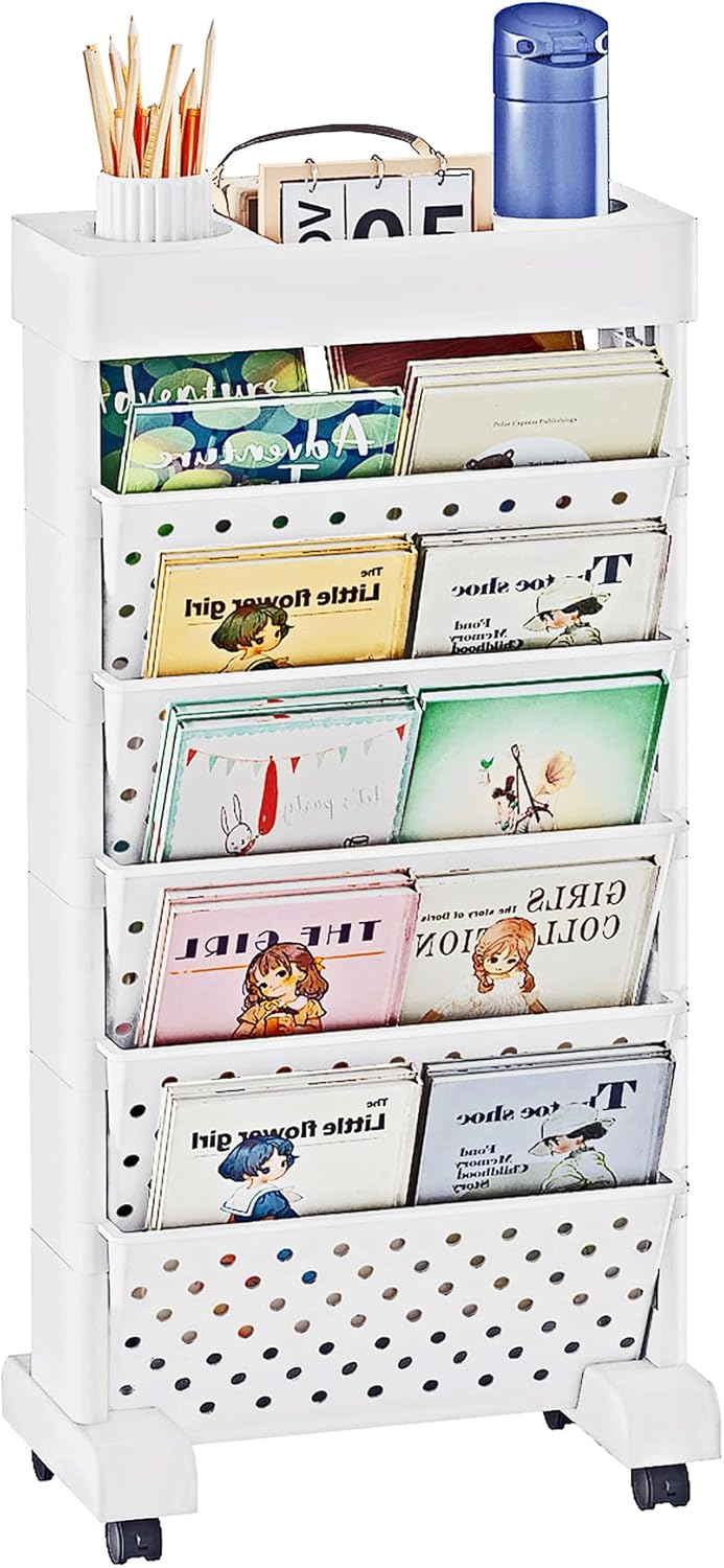 Mobile 6-Tier Bookshelf Cart: Organize with Ease!