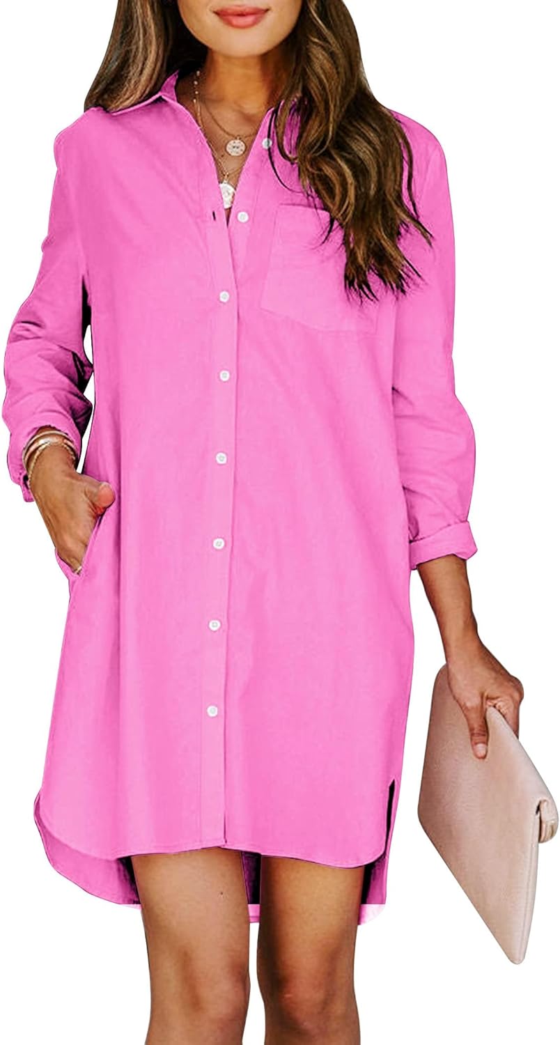 Womens Button Down Shirt Dresses with Pockets for Style