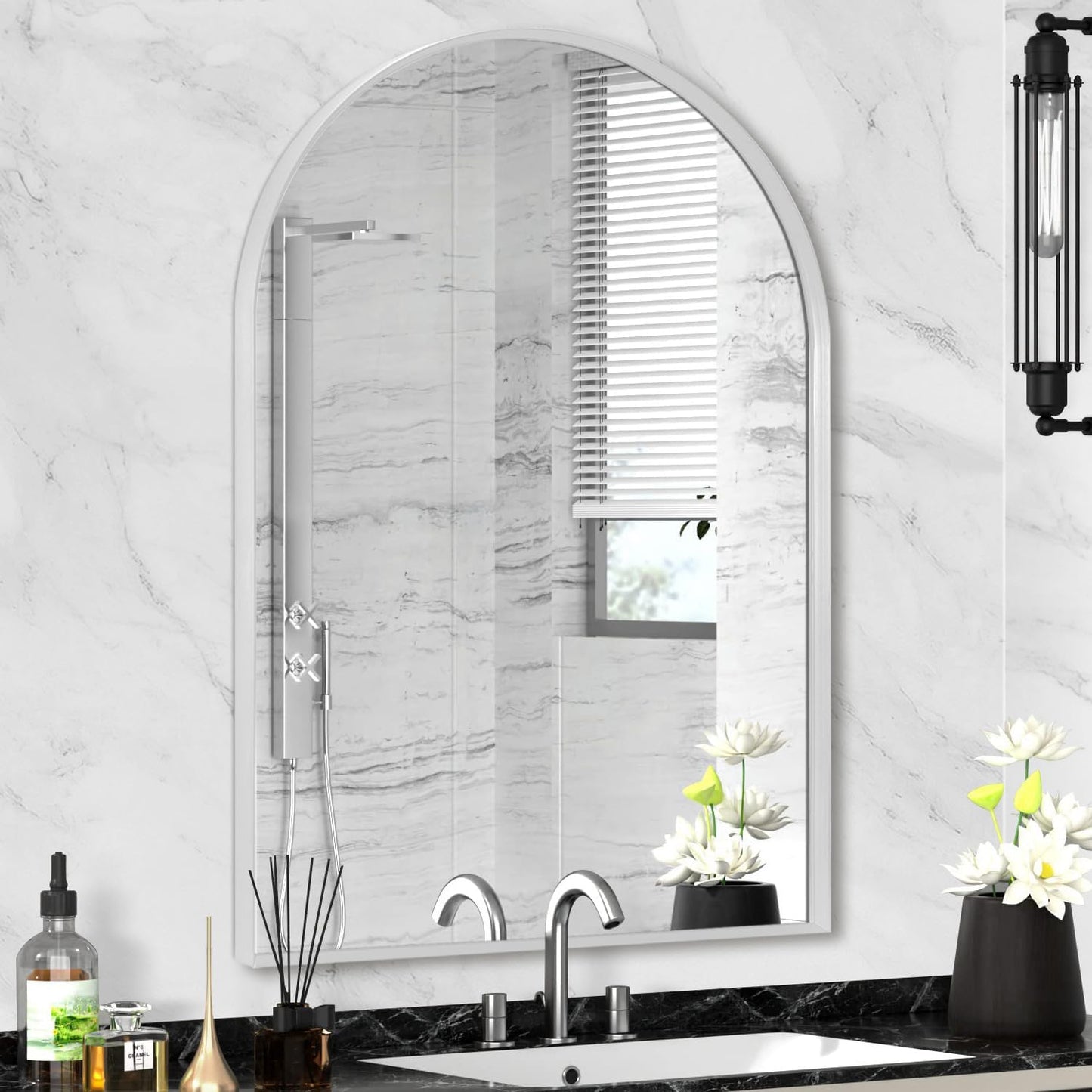 22in x 30in Silver Arched Mirror for Modern Home Decor